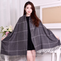 2017 winter women solid color woollen check lattice viscose and polyester blend scarf shawl wrap for woman